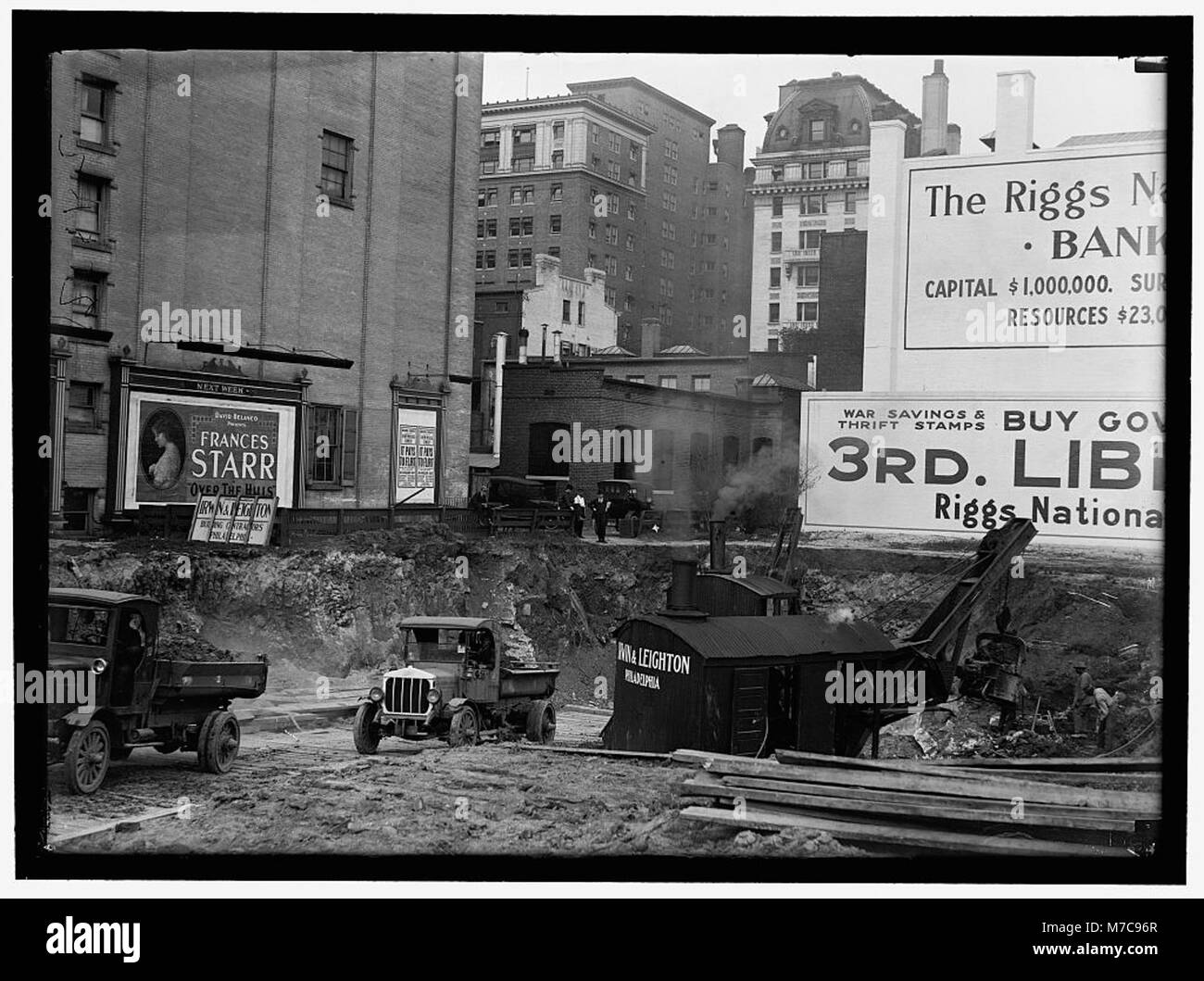 A historical photograph depicting construction work in downtown ...