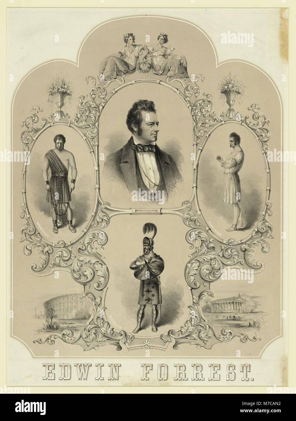 A portrait of Edwin Forrest, a prominent American actor known for his ...