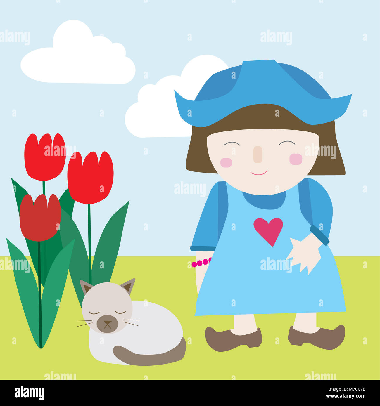 Girl standing with a cat in the park Stock Photo - Alamy