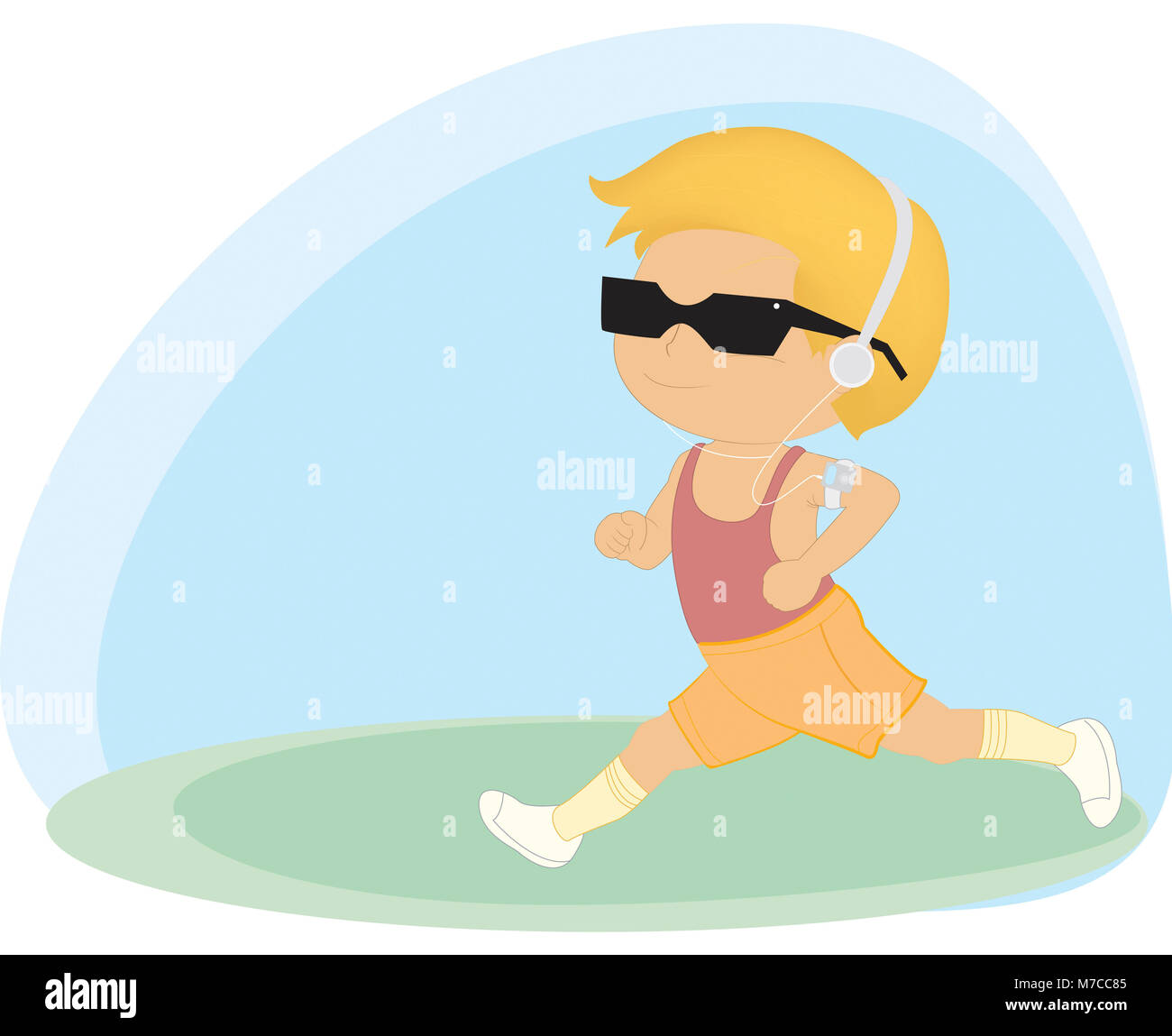 Boy jogging wearing headphones Stock Photo Alamy