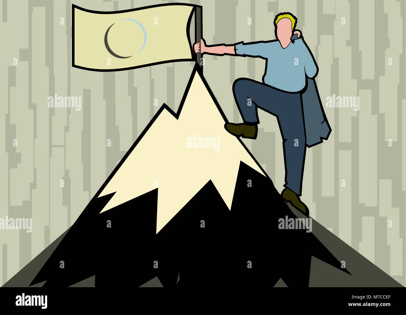 Man standing on top of a mountain holding a flag hi-res stock ...