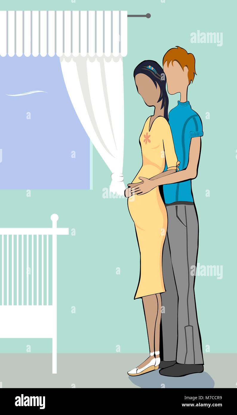 Side profile of a man embracing a pregnant woman Stock Photo - Alamy