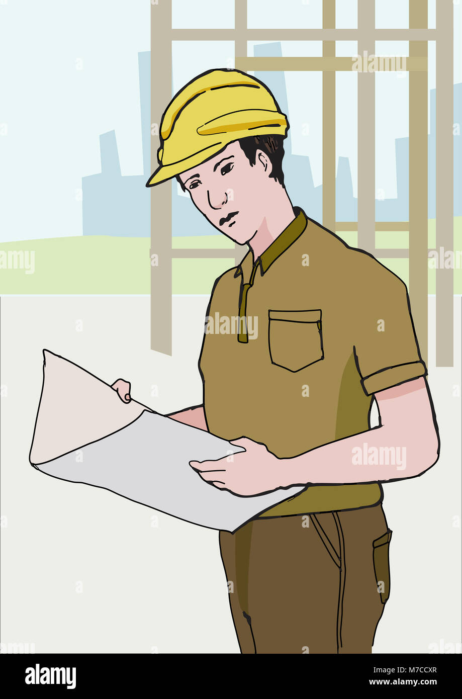 Construction worker holding a blueprint Stock Photo - Alamy