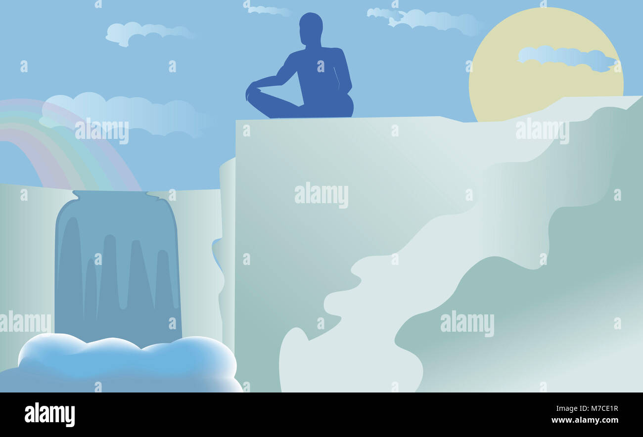 Silhouette of a man performing yoga Stock Photo