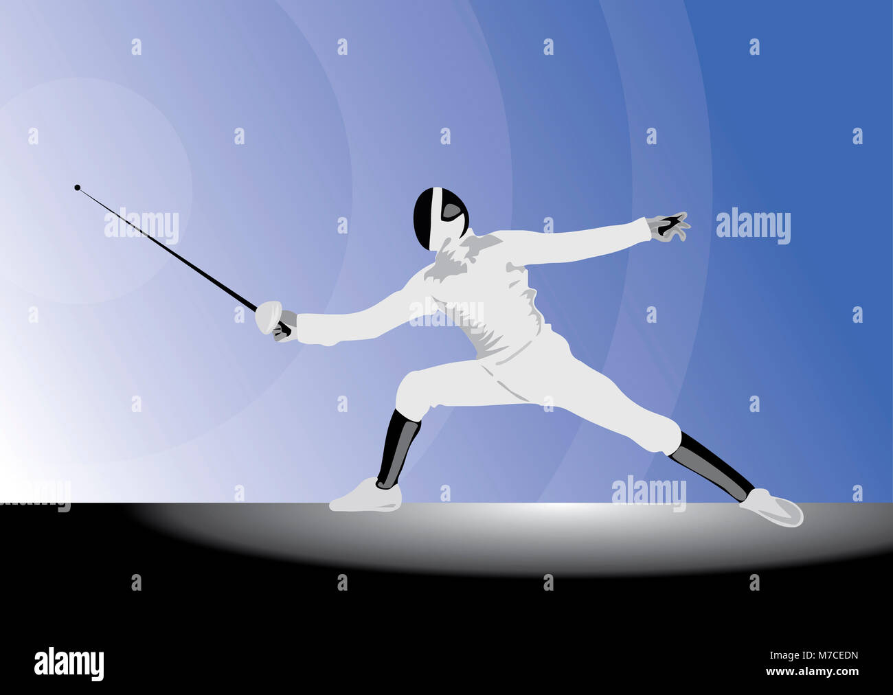 Side profile of fencer holding foil in defensive position Stock Photo