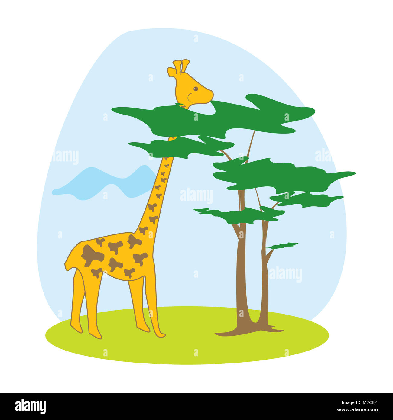 Cartoon Giraffe Eating Tree