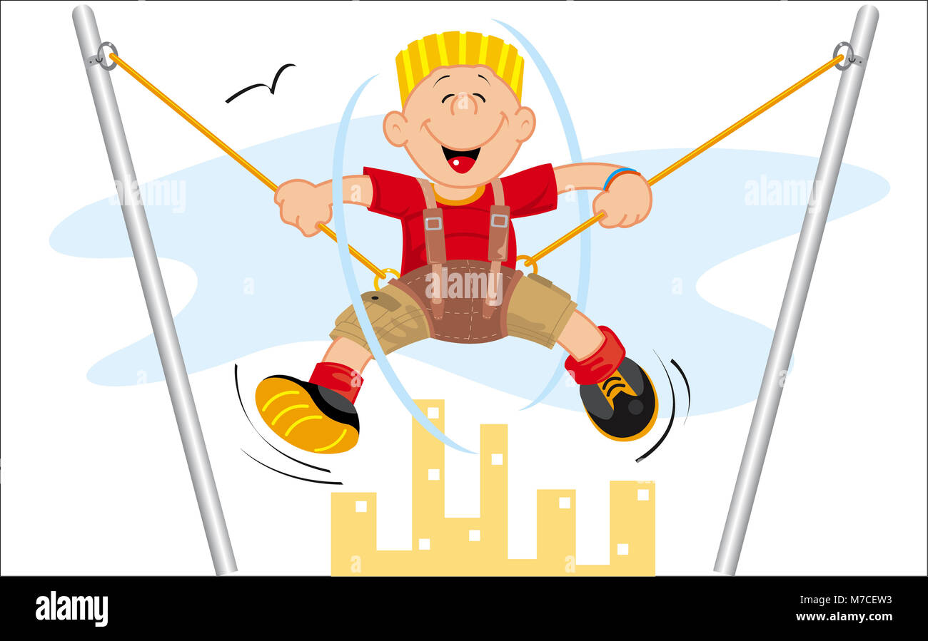 Low Angle View Of A Boy Bungee Jumping Stock Photo Alamy
