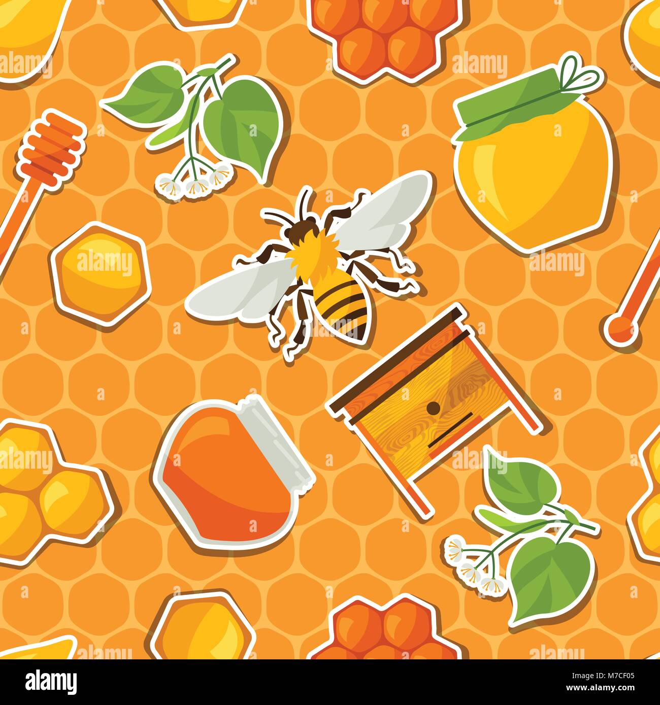 Seamless pattern with honey and bee stickers Stock Vector Image & Art ...