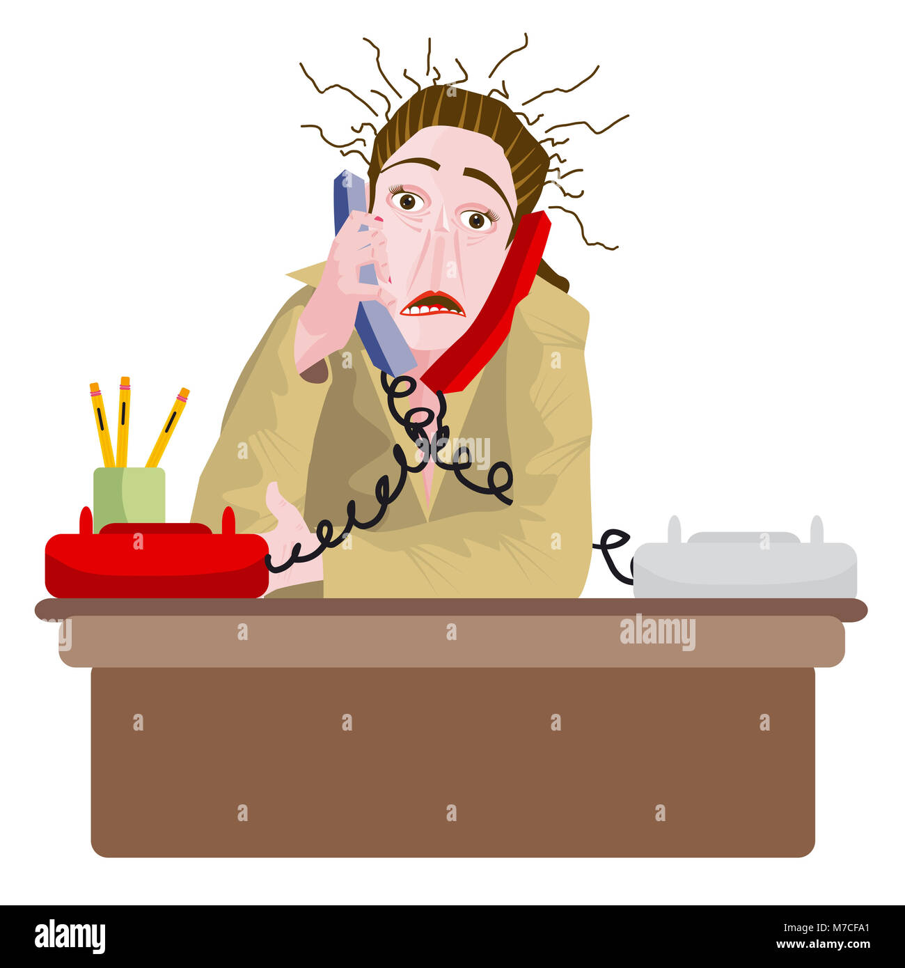 Portrait of a receptionist talking on the telephone and making a face Stock Photo