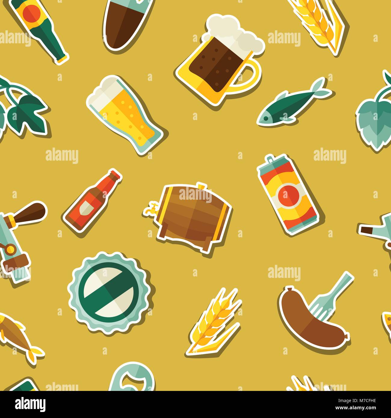 Seamless pattern with beer sticker icons and objects Stock Vector Image ...