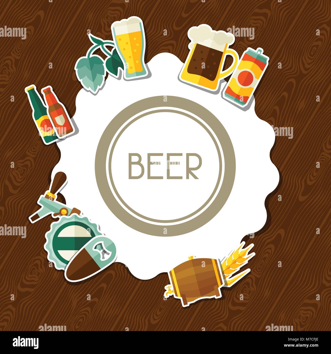 Background design with beer sticker icons and objects Stock Vector ...