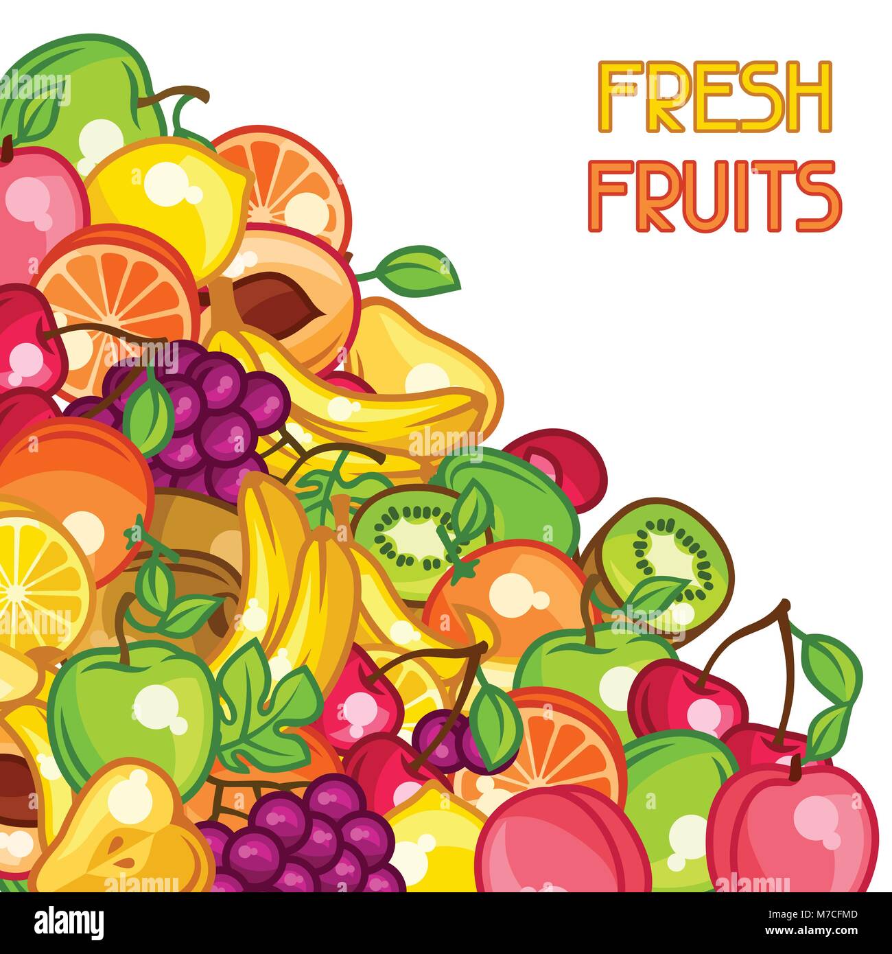 Background design with stylized fresh ripe fruits Stock Vector Image ...