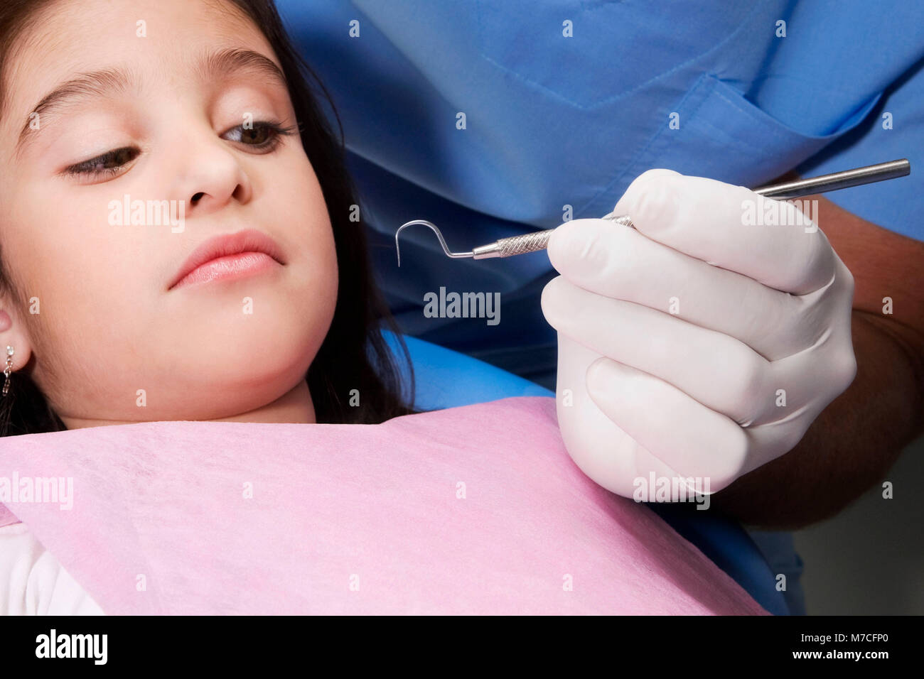 Girl having a dental exam Stock Photo Alamy