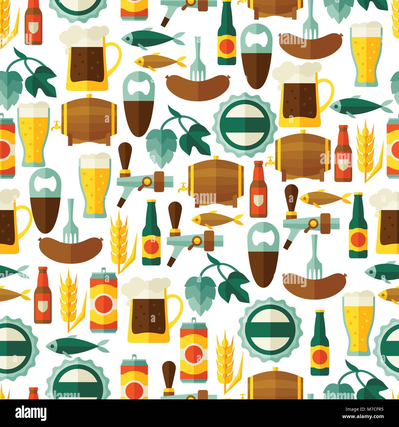 Seamless pattern with beer icons and objects Stock Vector Image & Art ...