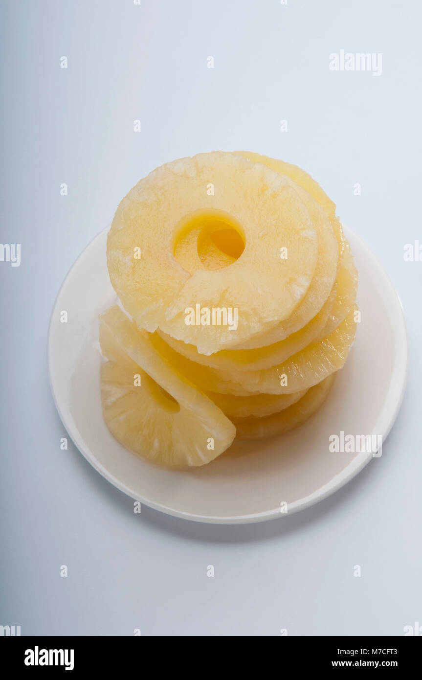 High angle view of a stack of pineapple slices Stock Photo