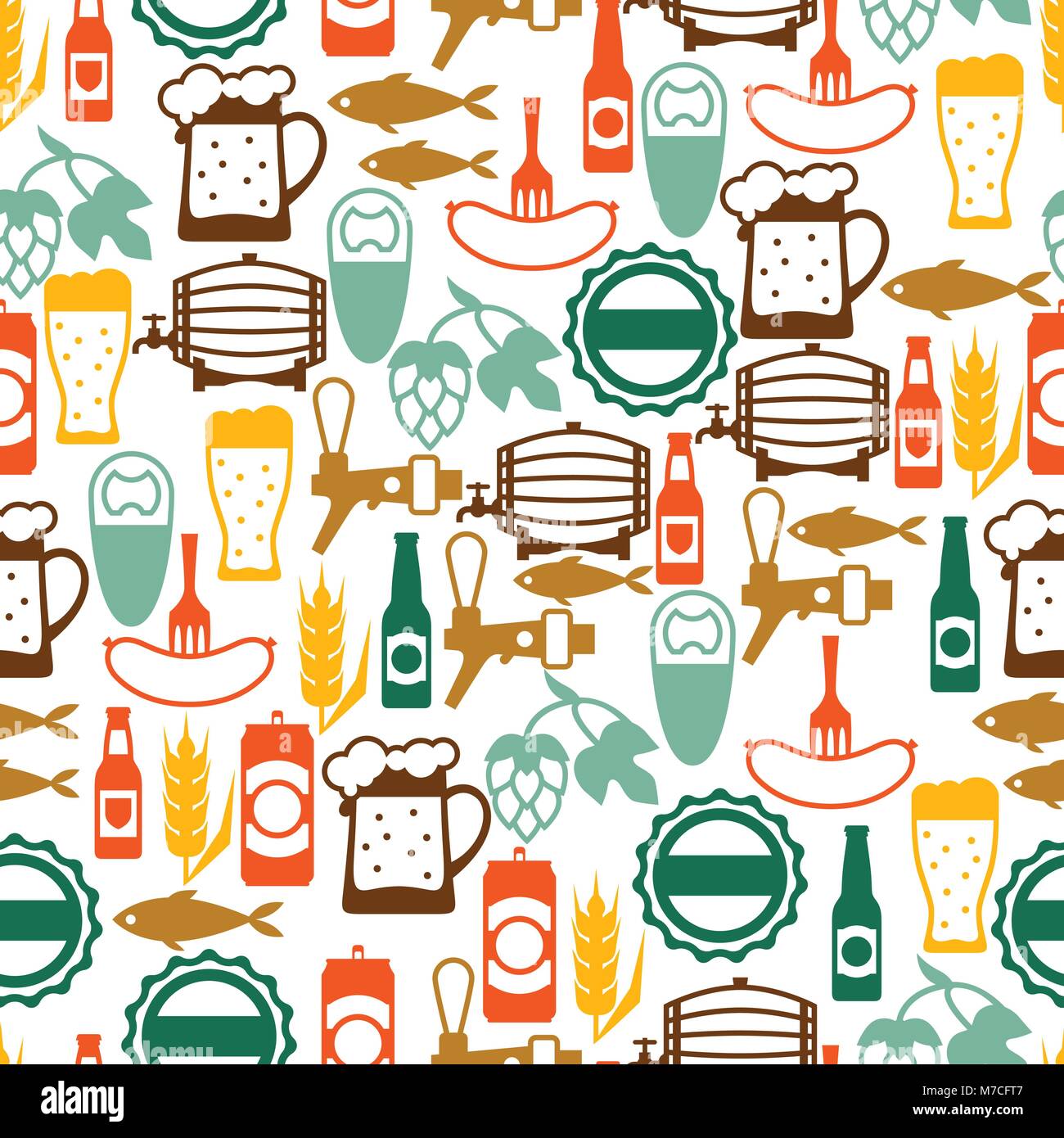 Seamless pattern with beer icons and objects Stock Vector Image & Art ...