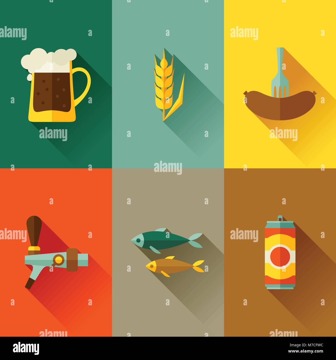 Background with beer icons and objects in flat style Stock Vector Image ...