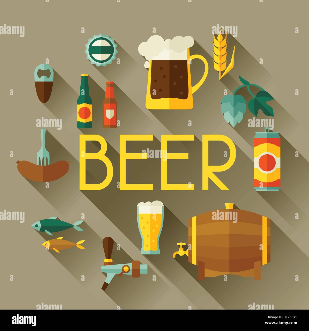 Background with beer icons and objects in flat style Stock Vector Image ...