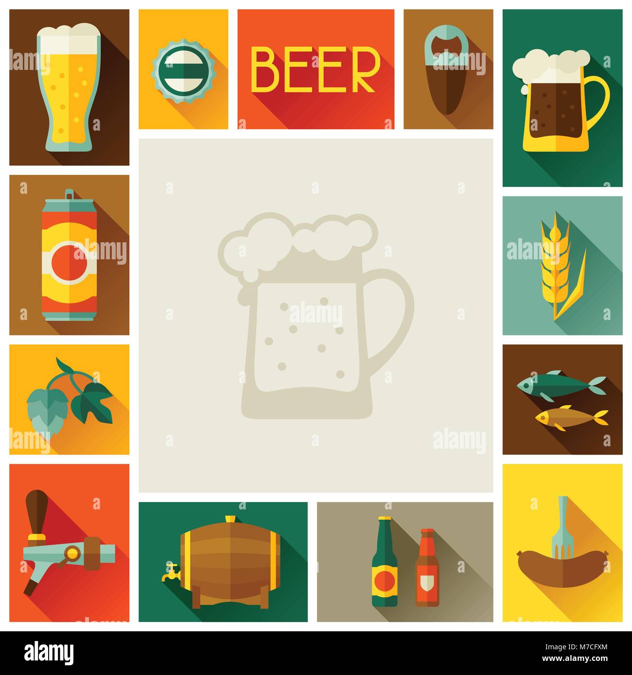 Frame with beer icons and objects in flat style Stock Vector Image ...
