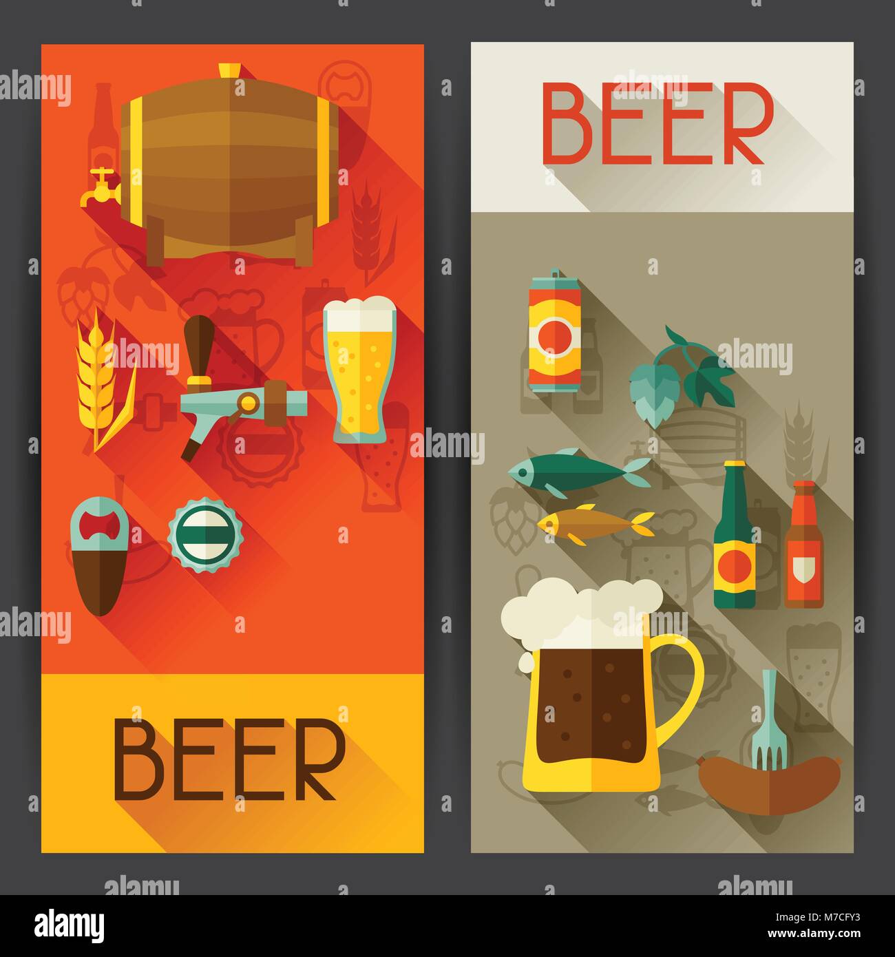 Banners with beer icons and objects in flat style Stock Vector Image ...