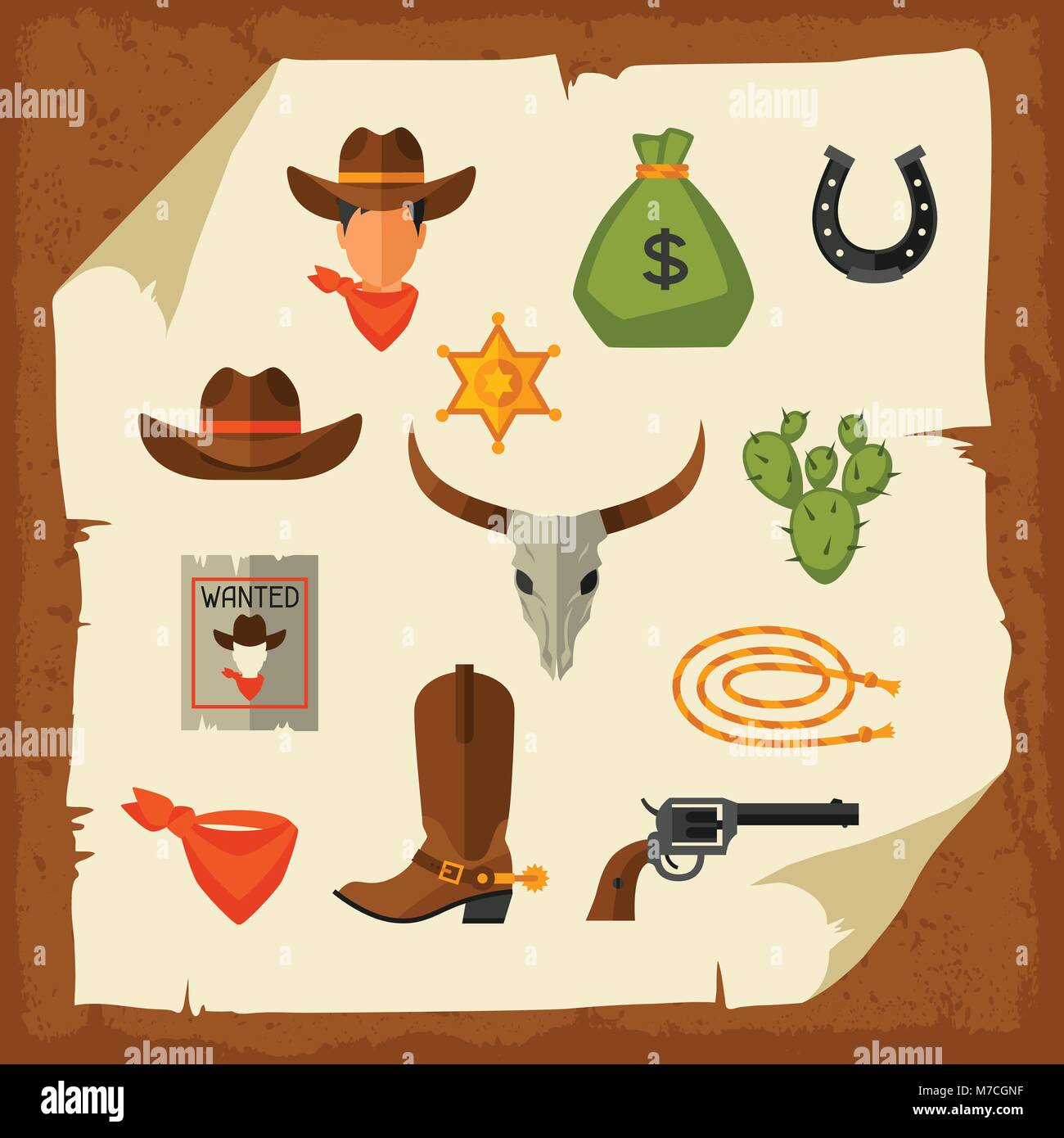 Wild west cowboy objects and design elements Stock Vector
