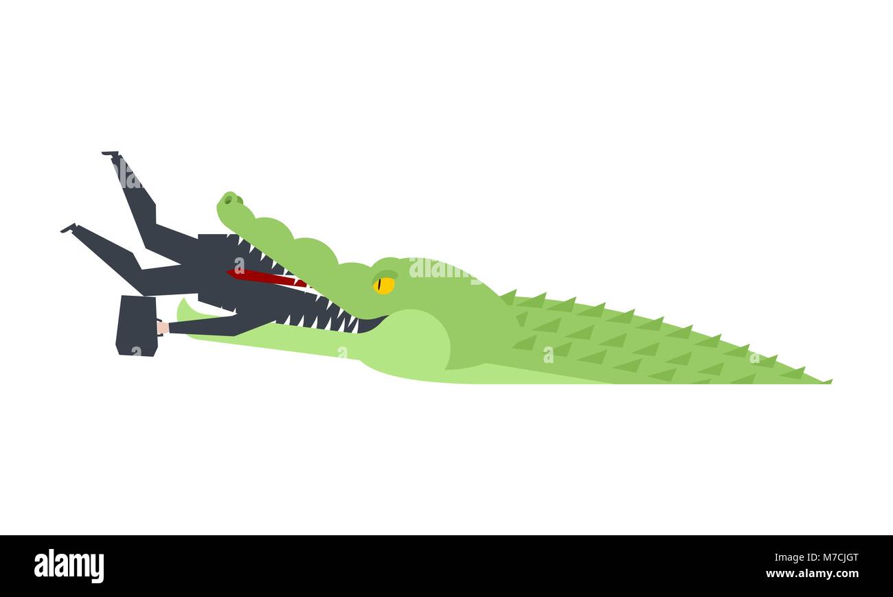 Crocodile eaten businessman. Alligator open mouth and Boss. office life vector illustration. Stock Vector