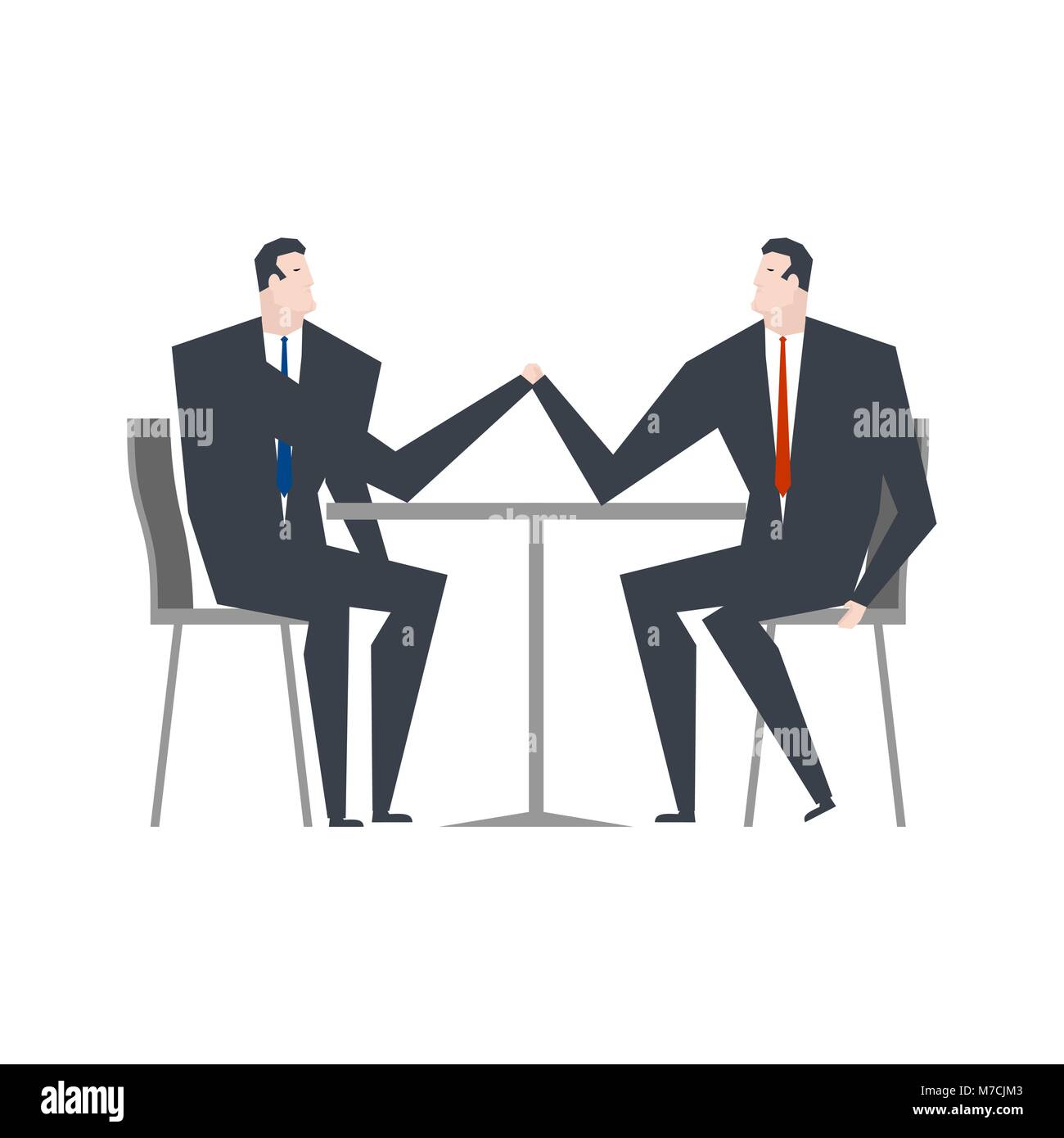 Businessman is an arm wrestling. Business competitors. Office life Stock Vector