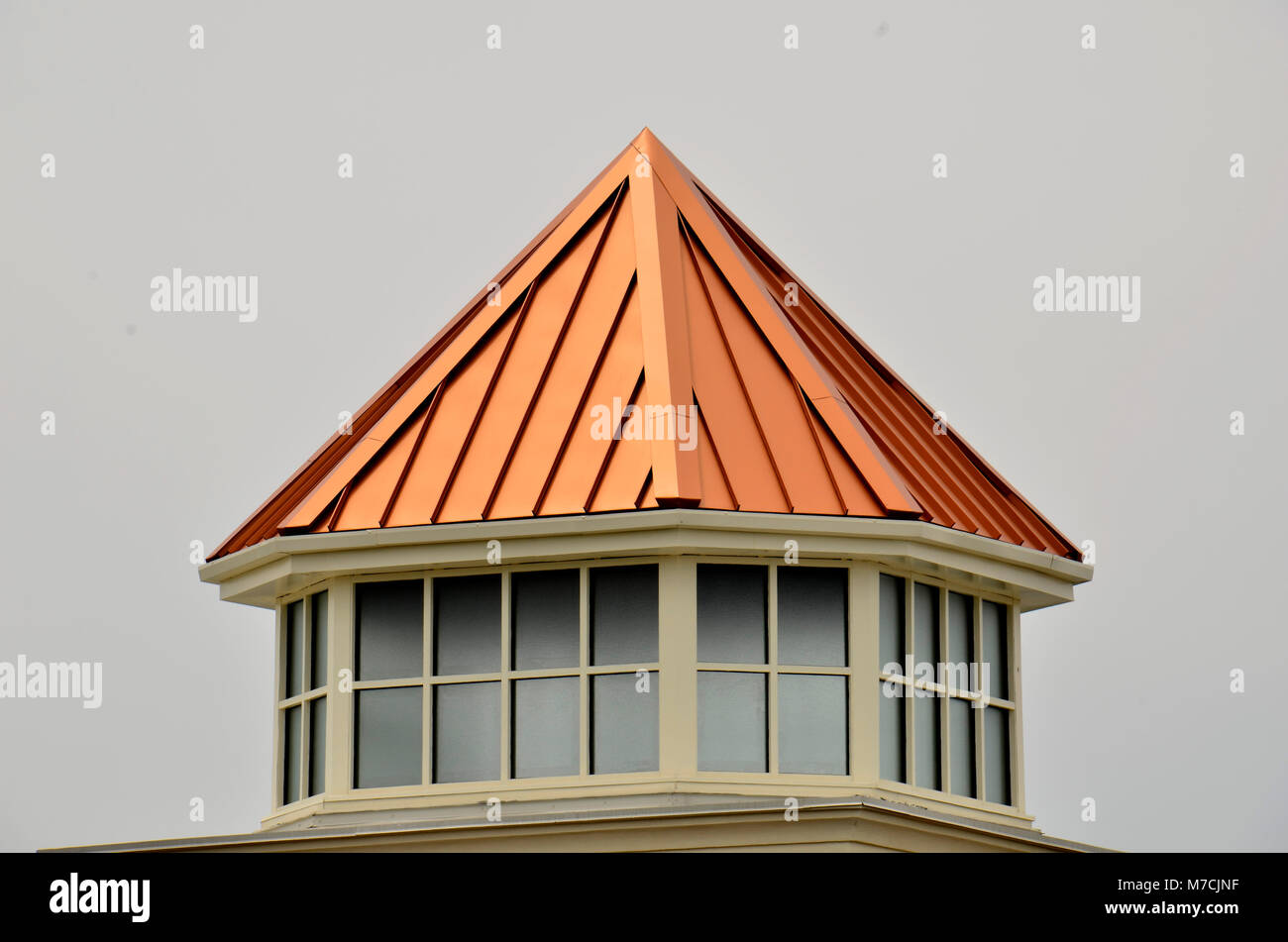 A copper roof on this cupola of a shopping centre in Virginia, USA Stock Photo