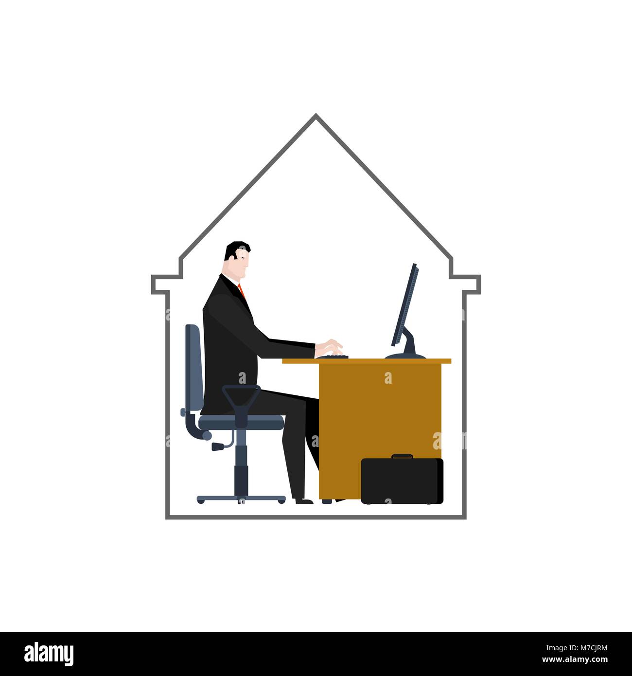 Mini office. Office space for one. Businessman in house. Vector illustration Stock Vector