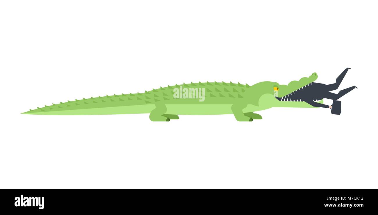 Crocodile eaten businessman. Alligator open mouth and Boss. office life vector illustration. Stock Vector