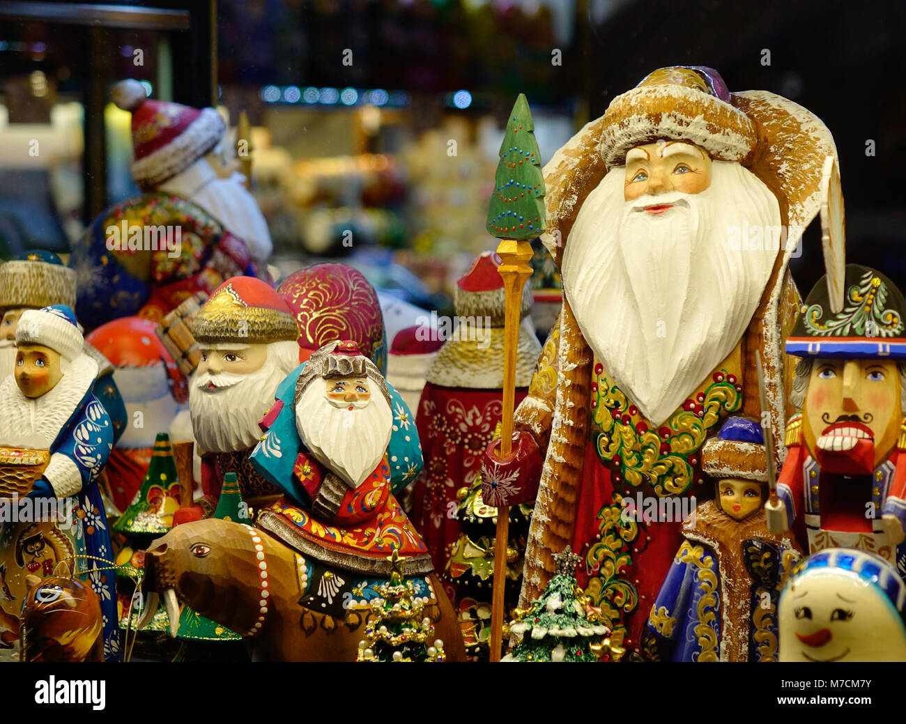 St. Petersburg, Russia Oct 10, 2016. Wooden toys for sale at souvenir