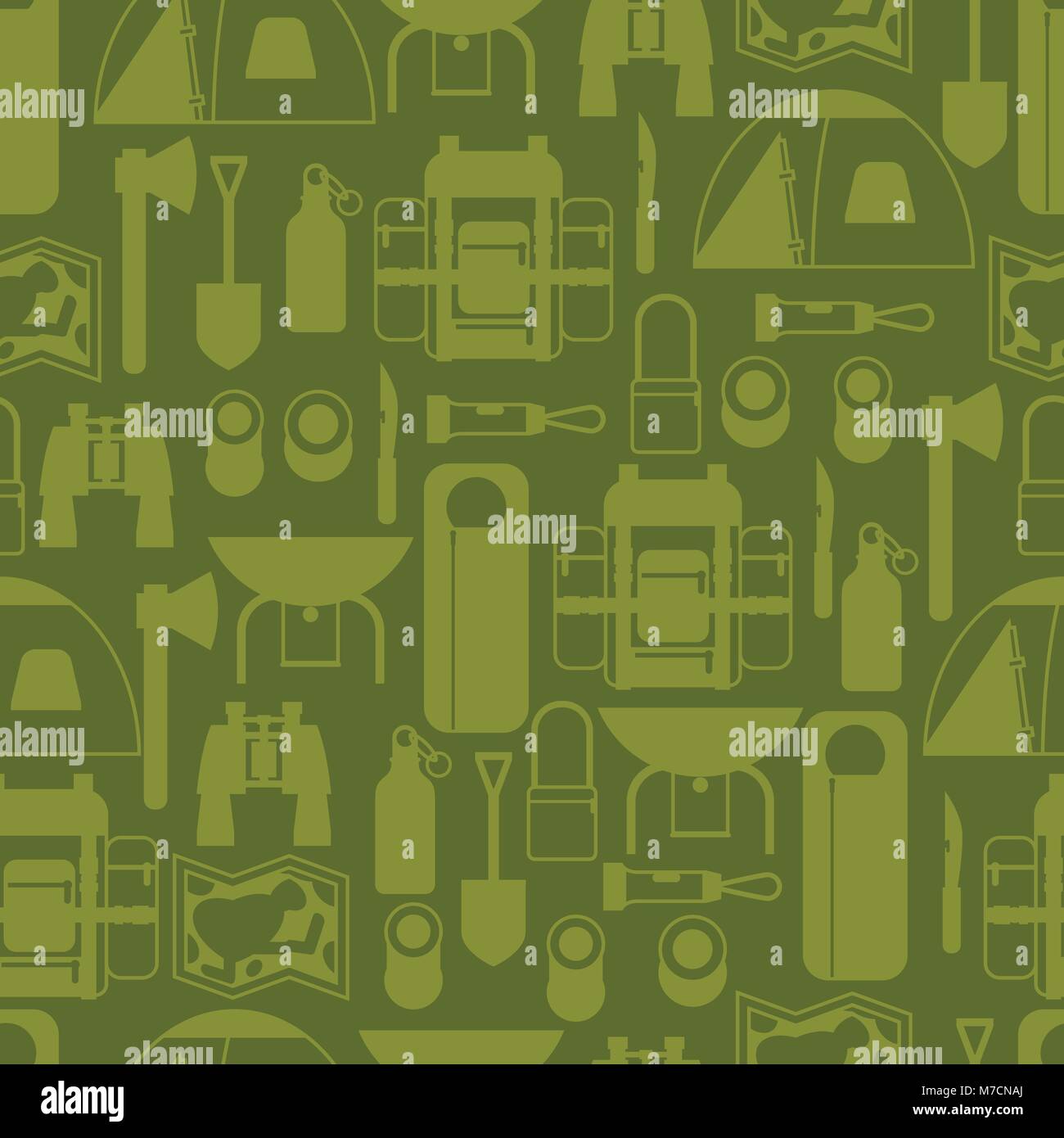 Tourist seamless pattern with camping equipment in flat style Stock ...