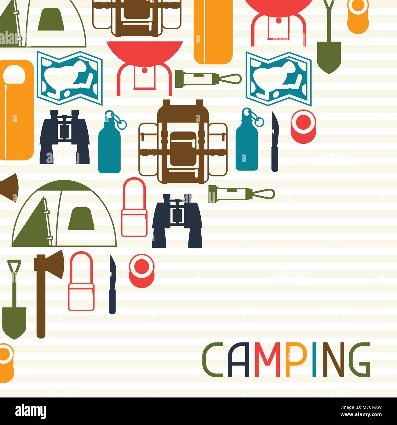 Tourist background with camping equipment in flat style Stock Vector ...