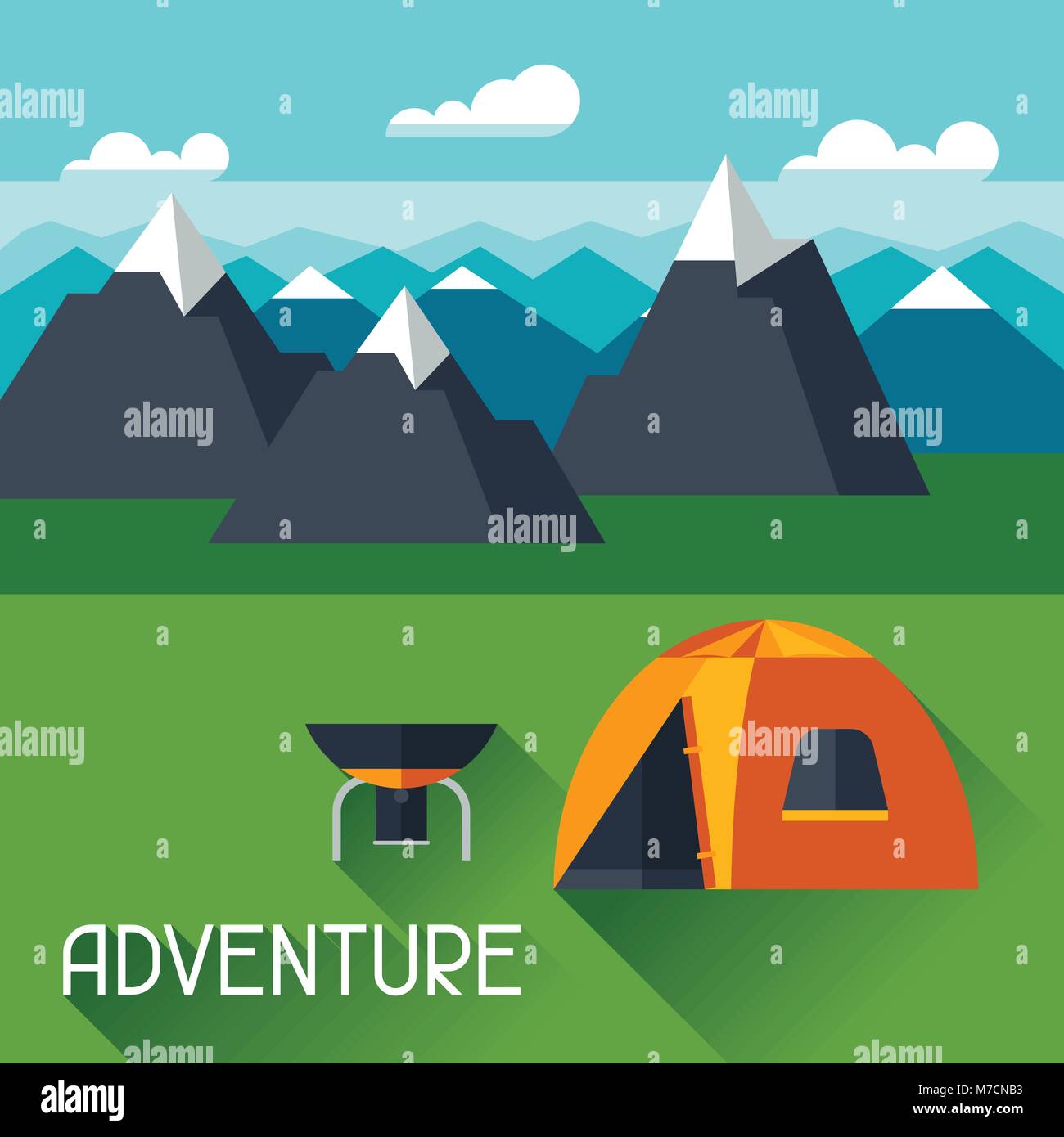 Background with illustration of mountain landscape in flat style Stock ...