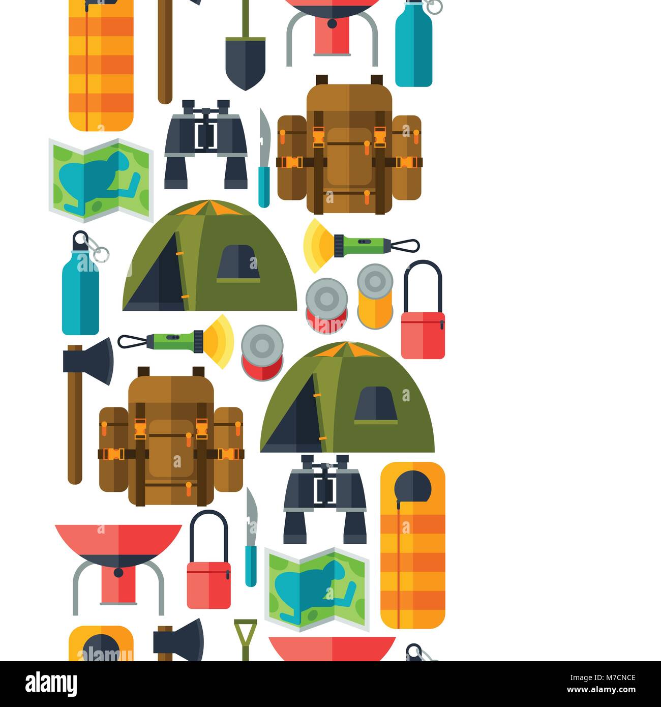 Tourist seamless pattern with camping equipment in flat style Stock ...