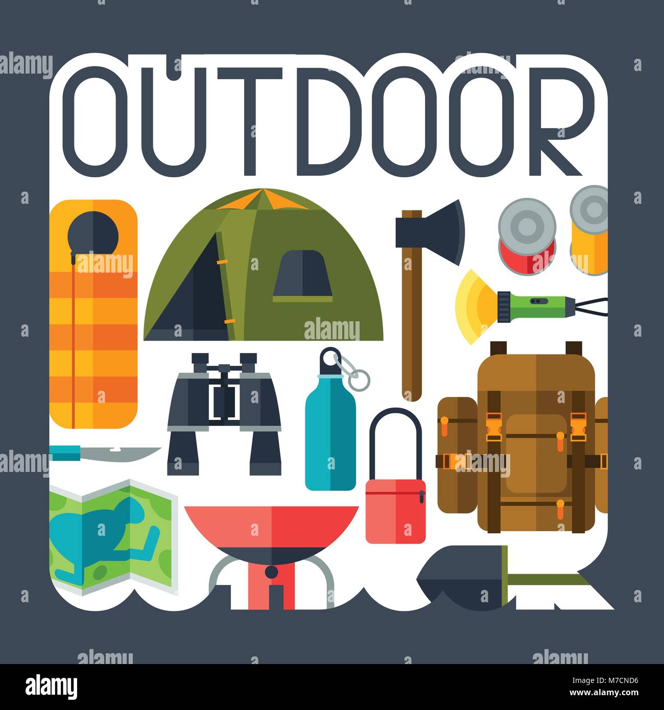 Tourist background with camping equipment in flat style Stock Vector ...