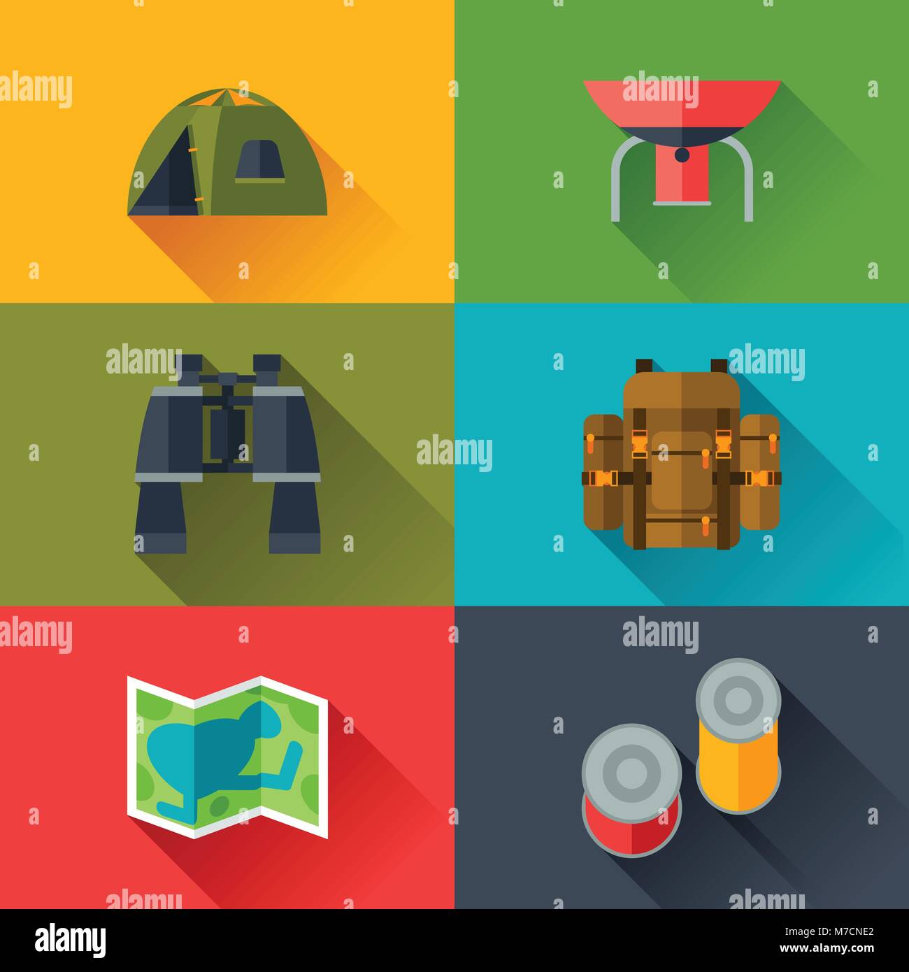 Tourist set of camping equipment icons in flat style Stock Vector Image ...