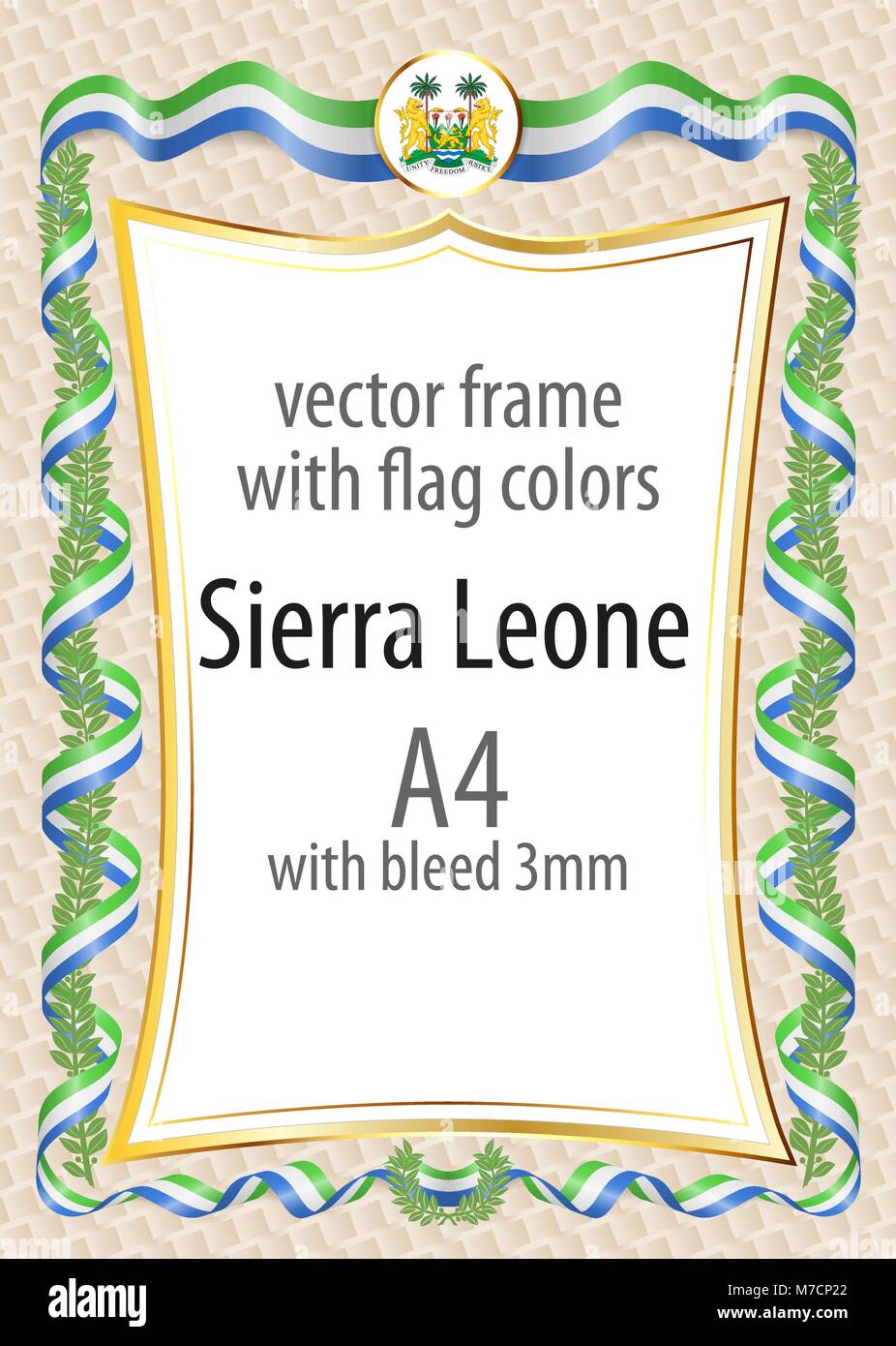 Frame and border of ribbon with the colors of the Sierra Leone flag ...