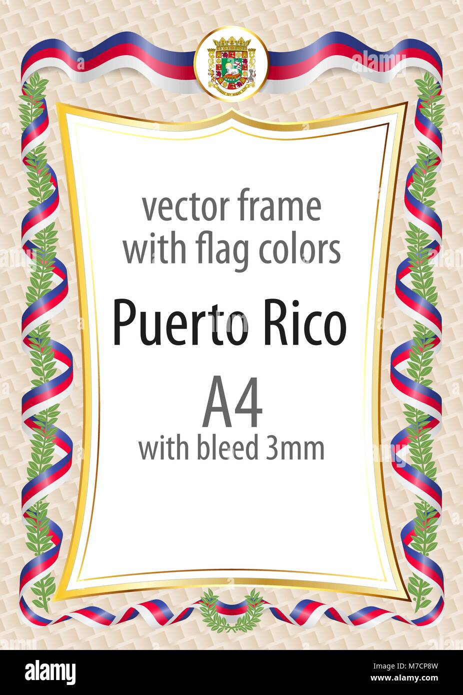 Frame and border of ribbon with the colors of the Puerto Rico flag Stock Vector