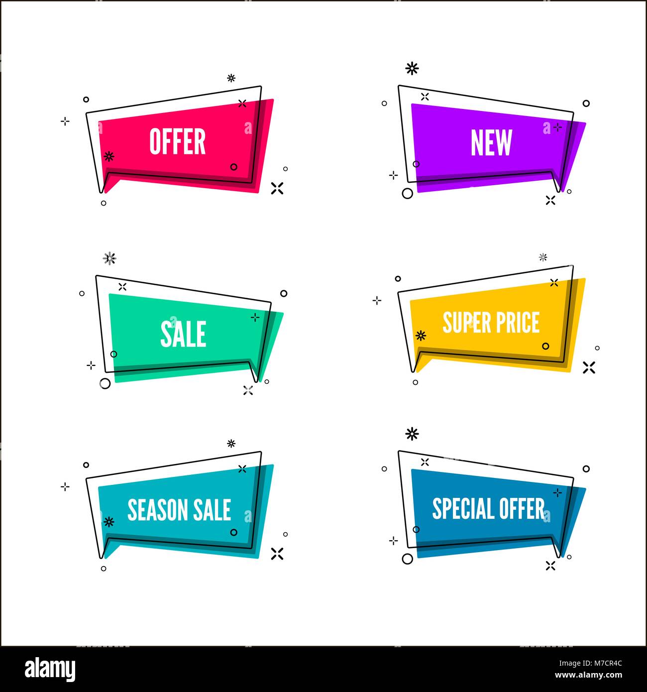Abstract store offer banners.  Colorful bubble with promotion text. Set of geometric promo template. Vector illustration isolated on white background Stock Vector