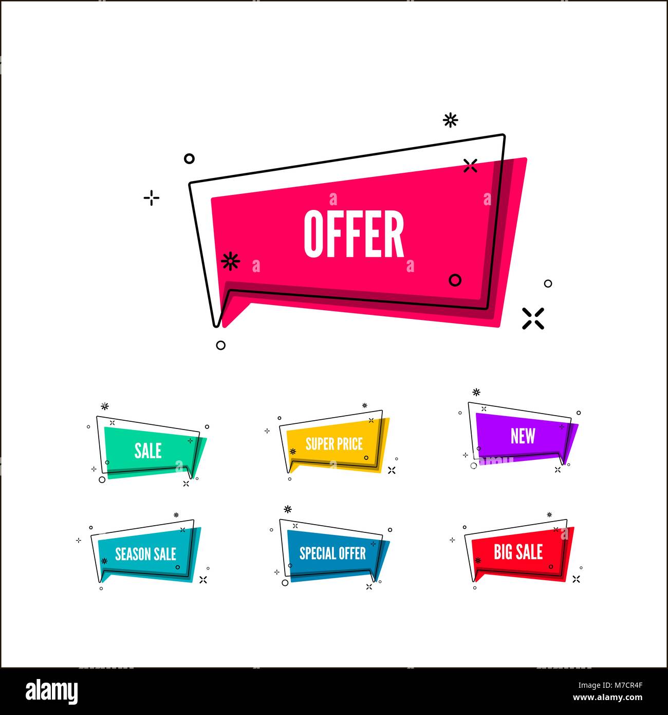 Abstract offers banner.  Colorful bubble with promotion text. Set of geometric promo template. Vector illustration isolated on white background Stock Vector