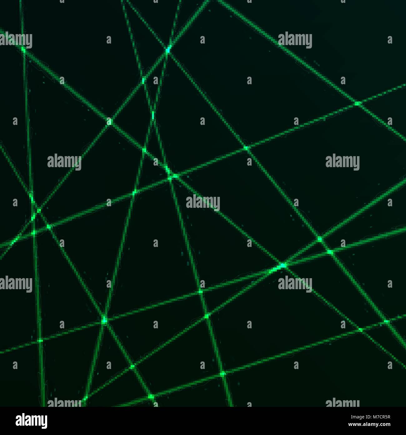Random Green Laser Mesh. Web of security beams. Vector illustration isolated on dark background Stock Vector
