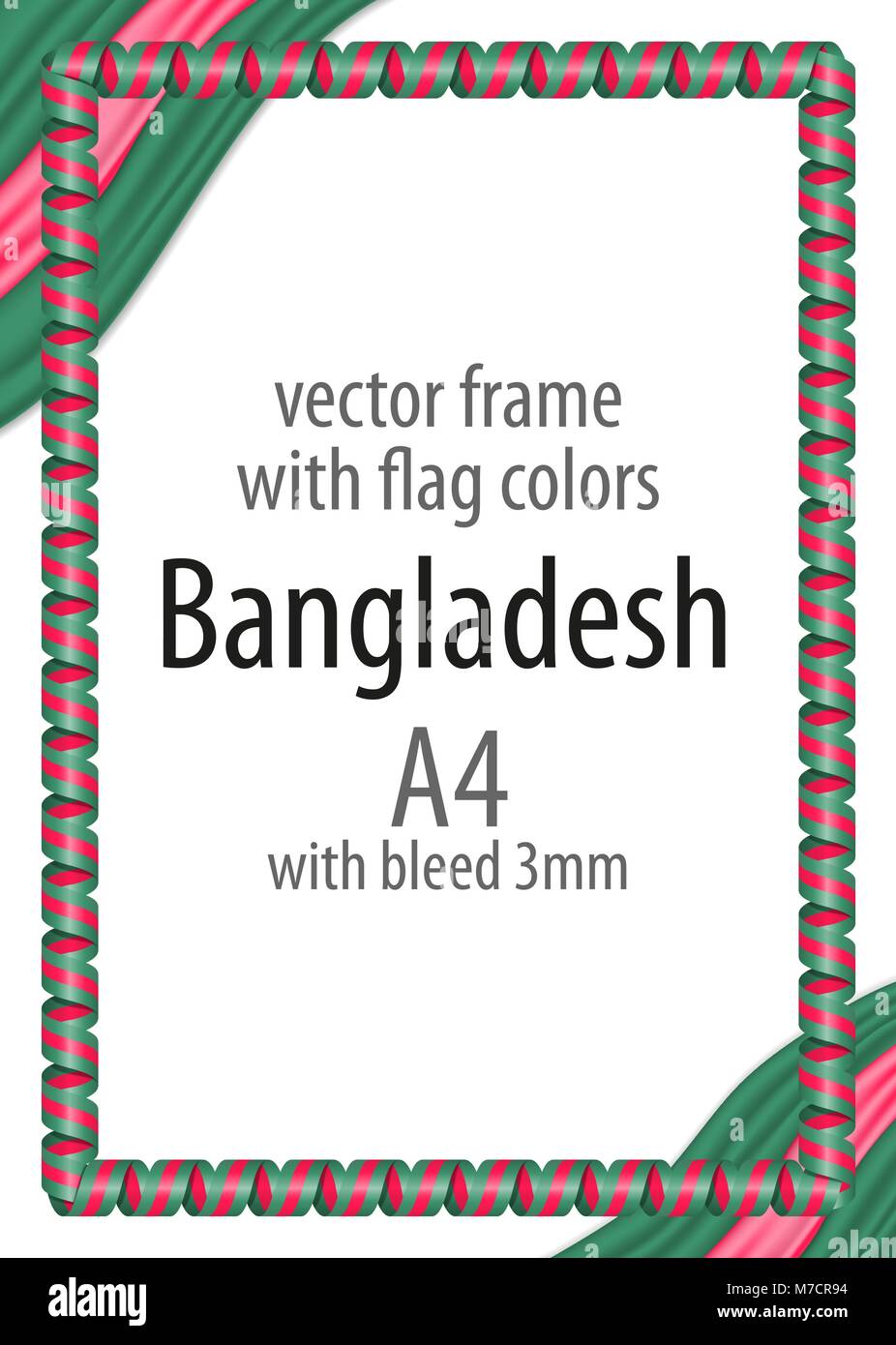 Frame and border of ribbon with the colors of the Bangladesh flag Stock