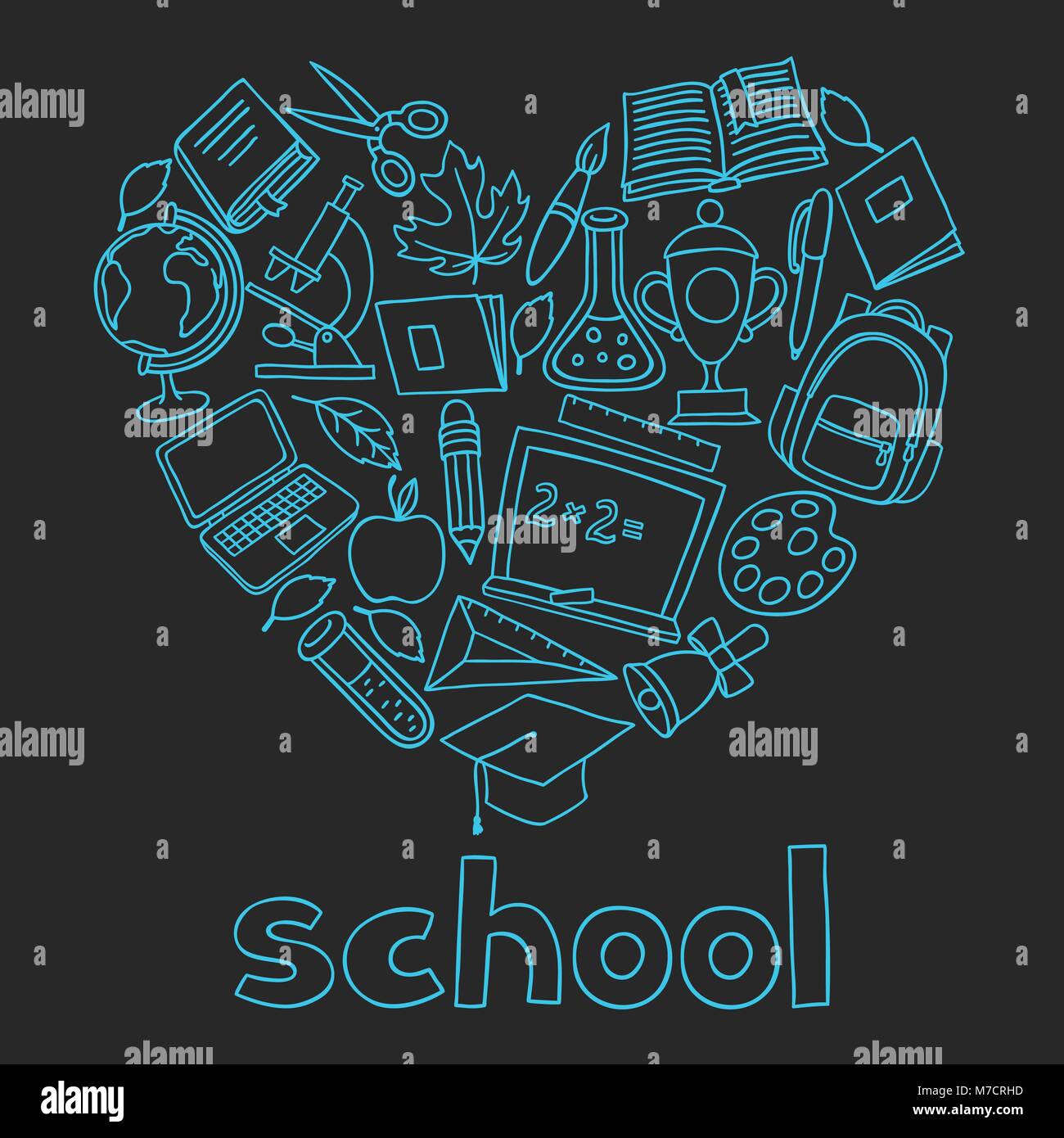 School background with hand drawn icons on chalk board Stock Vector ...