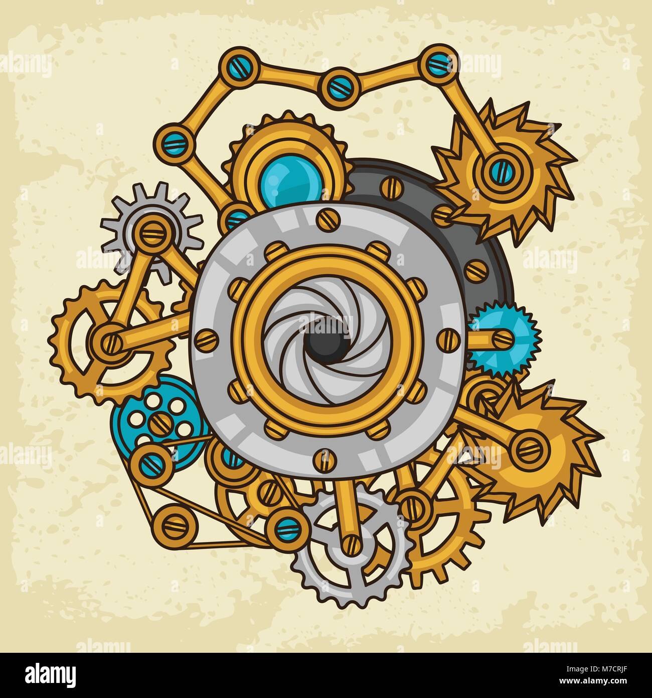 Steampunk collage of metal gears in doodle style Stock Vector Image ...