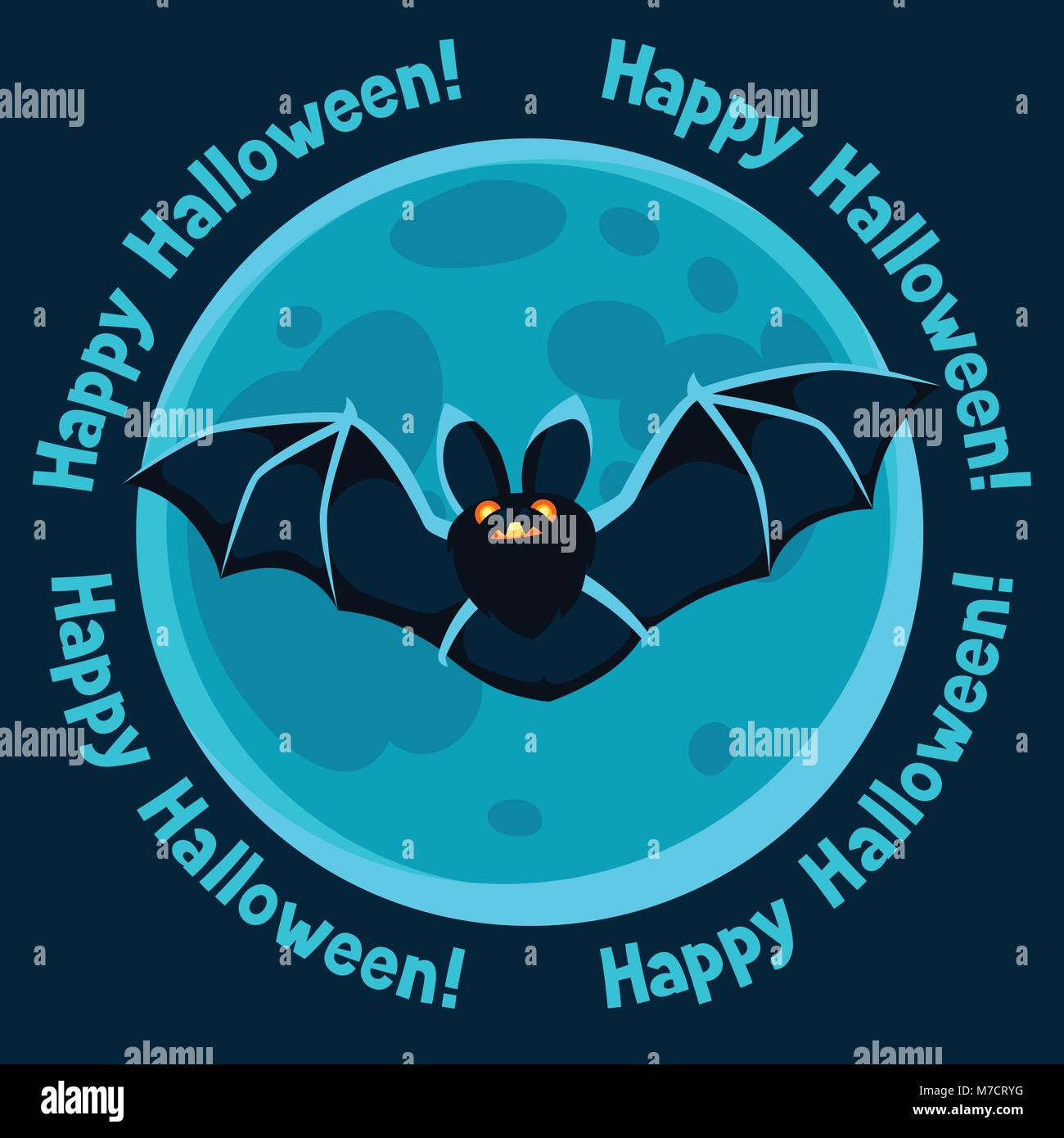 Happy halloween greeting card with moon and flying bat Stock Vector ...