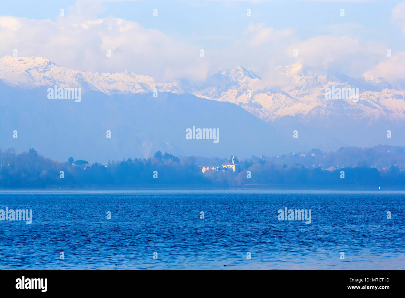 View of the Varese lake and Monte Rosa Stock Photo - Alamy