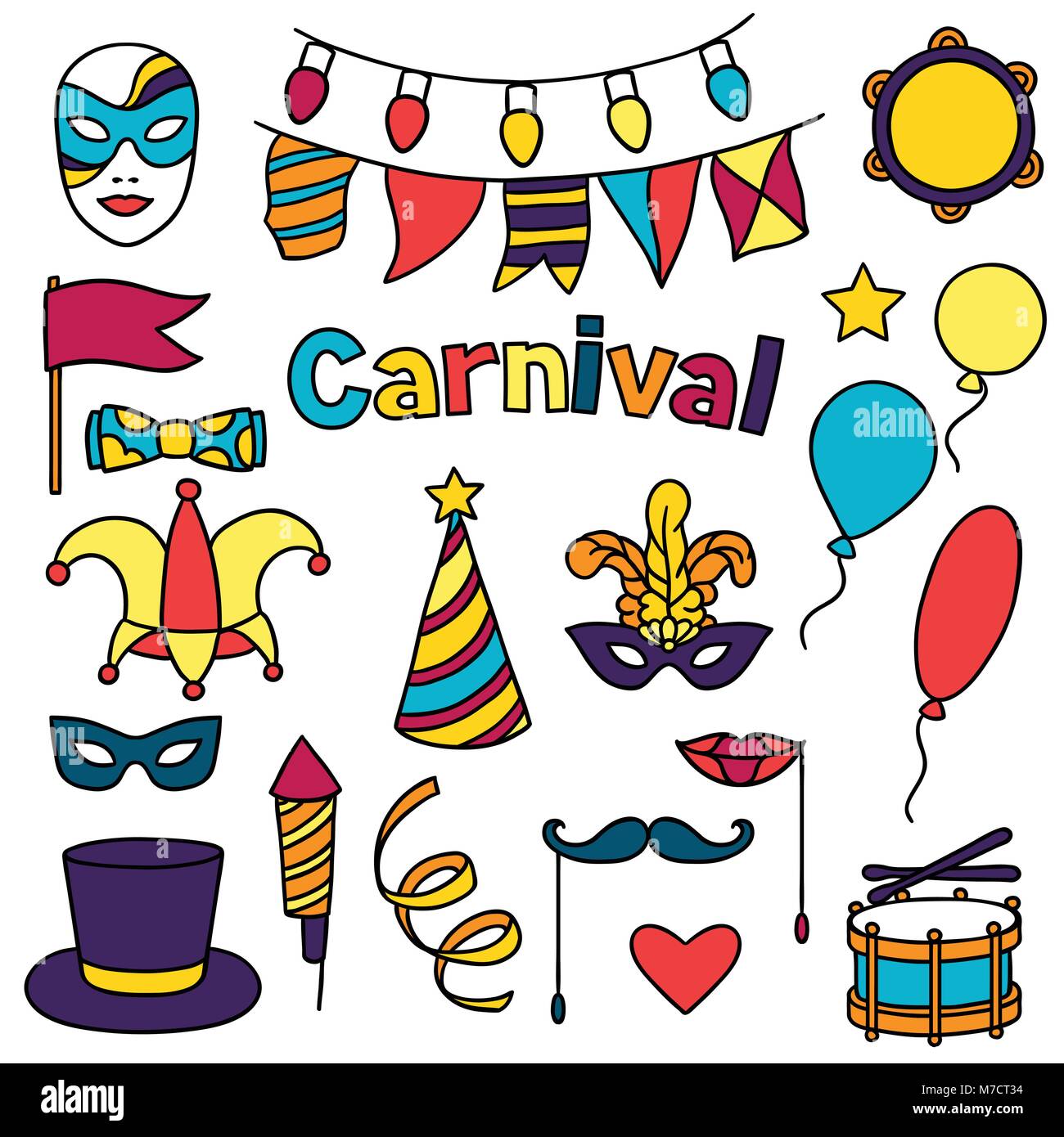 Carnival show set of doodle icons and objects Stock Vector Image & Art ...
