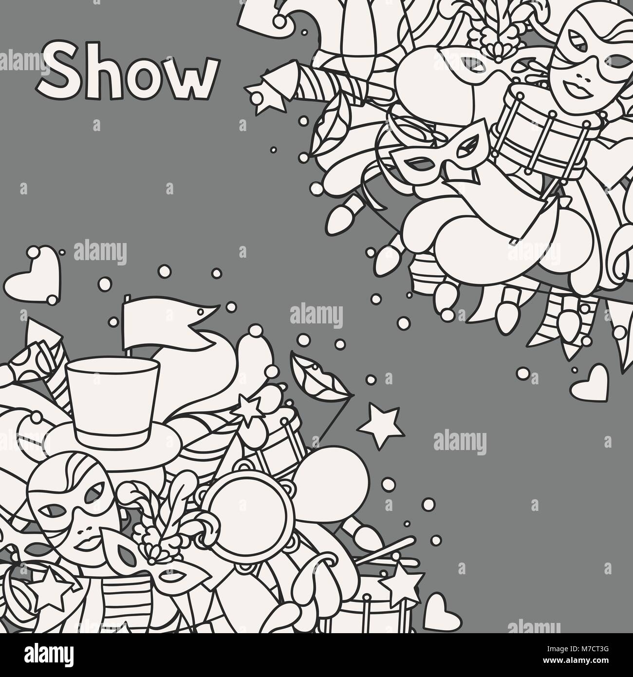 Carnival show background with doodle icons and objects Stock Vector ...