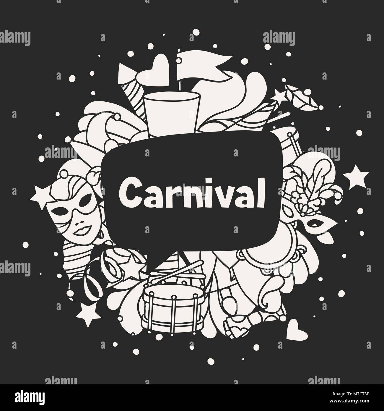 Carnival show background with doodle icons and objects Stock Vector